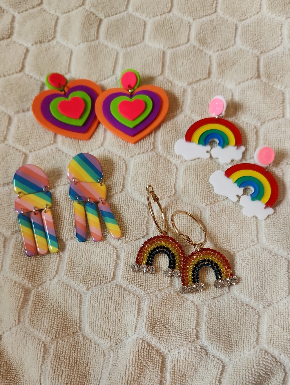 Colorful Rainbow & Heart Earrings Set - Multicolor